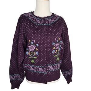 Vintage Herman Geist Hand Embroidered Cardigan Granny Cottage Women Large